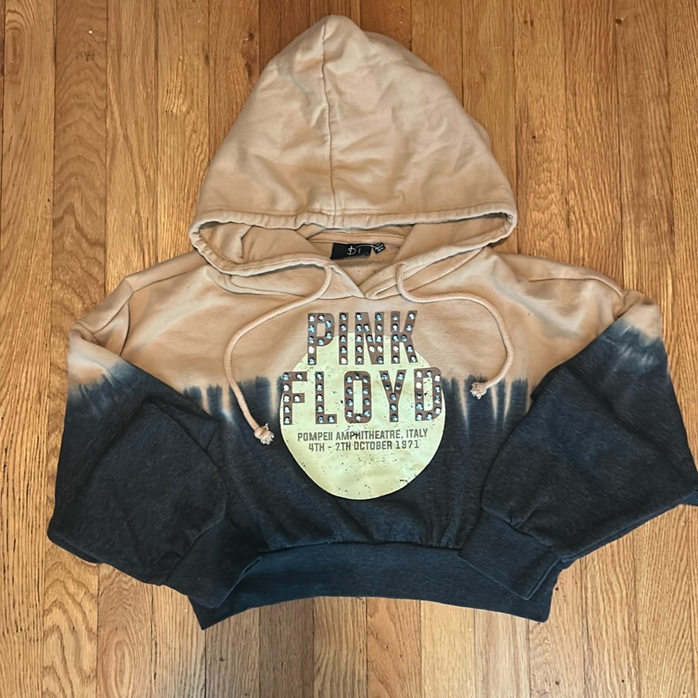 Official Pink Floyd Graphic Studded Hooded Sweatshirt Tie Dye Cropped  Medium